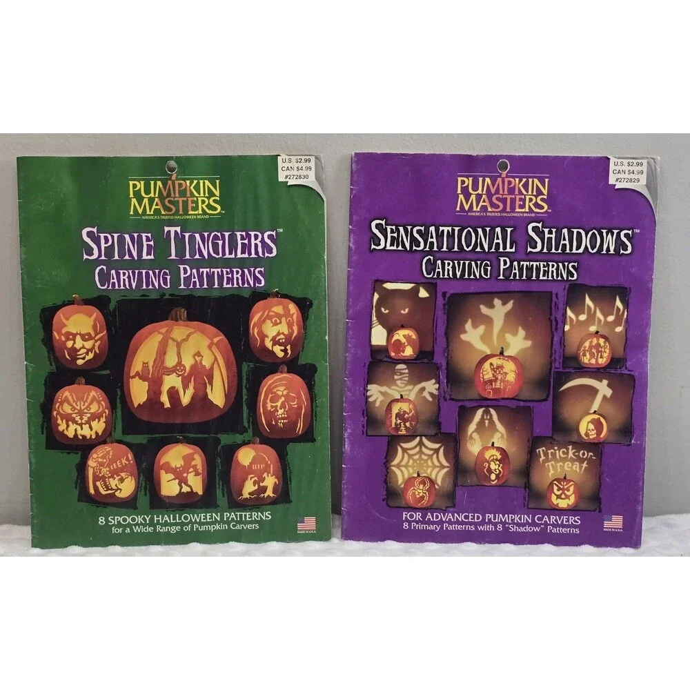 Pumpkin Masters Carving Pattern Book Lot Of 2 Weathered Y2K Vintage 2002 Stencil